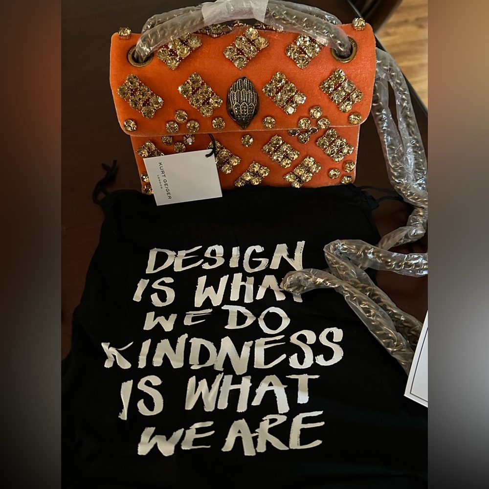 Kurt Geiger London Velvet Mini Kensington Orange Crossbody Bag NWT and Dust Bag